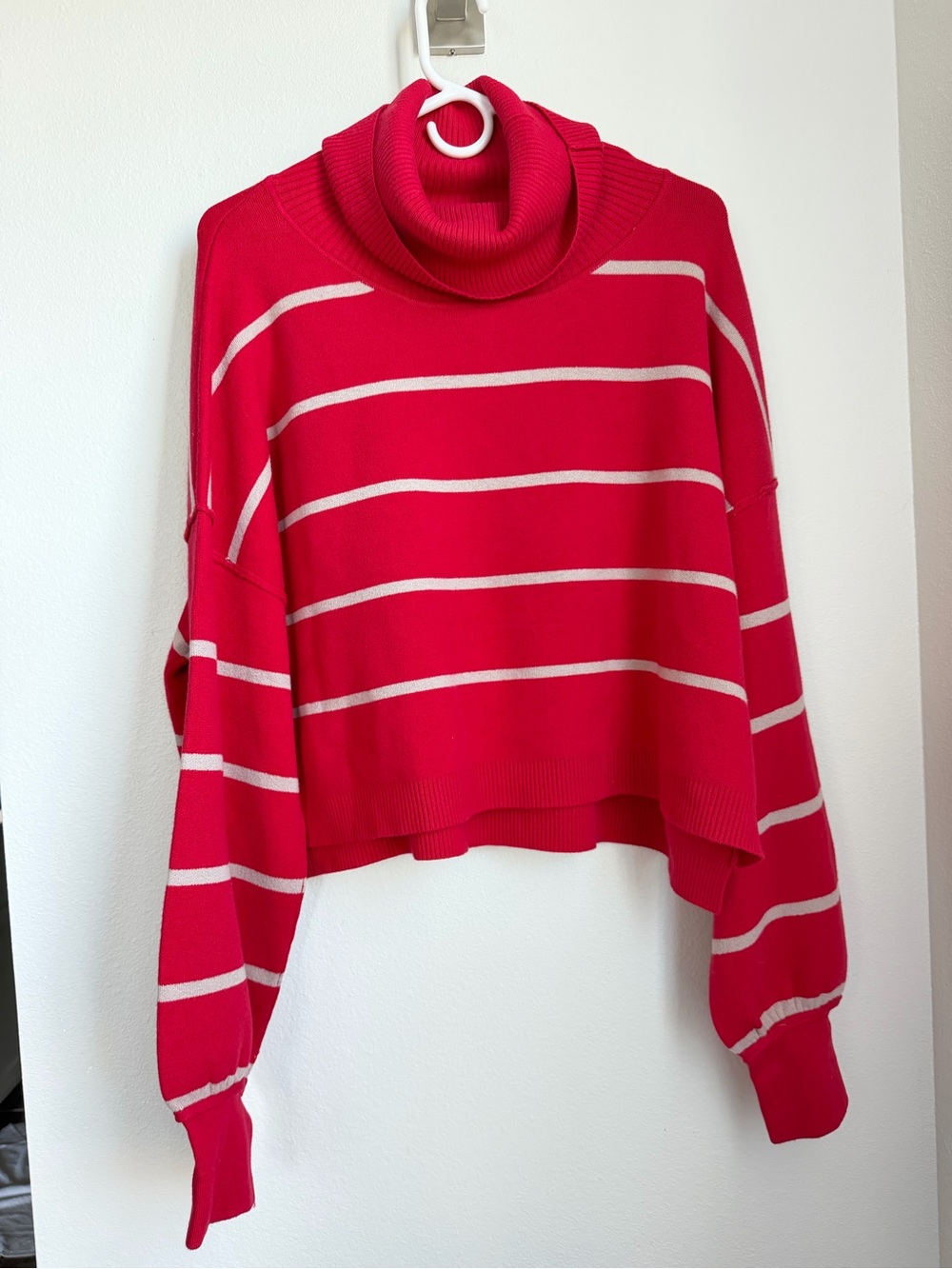 Free People Red & Cream Striped Turtleneck Sweater